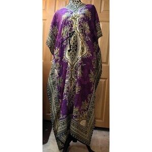 Women Long Kaftan Women One Size Maxi Dress Beach Caftan Poncho Purple